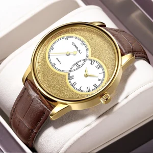 CRRJU Men's Fashion Vintage Casual Sport Leather Quartz Waterproof Watch 2133