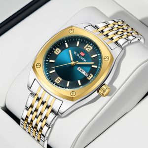 Luxury Men's Octagonal Quartz Waterproof Watch Sunburst Teal Dial by VAVAVOOM