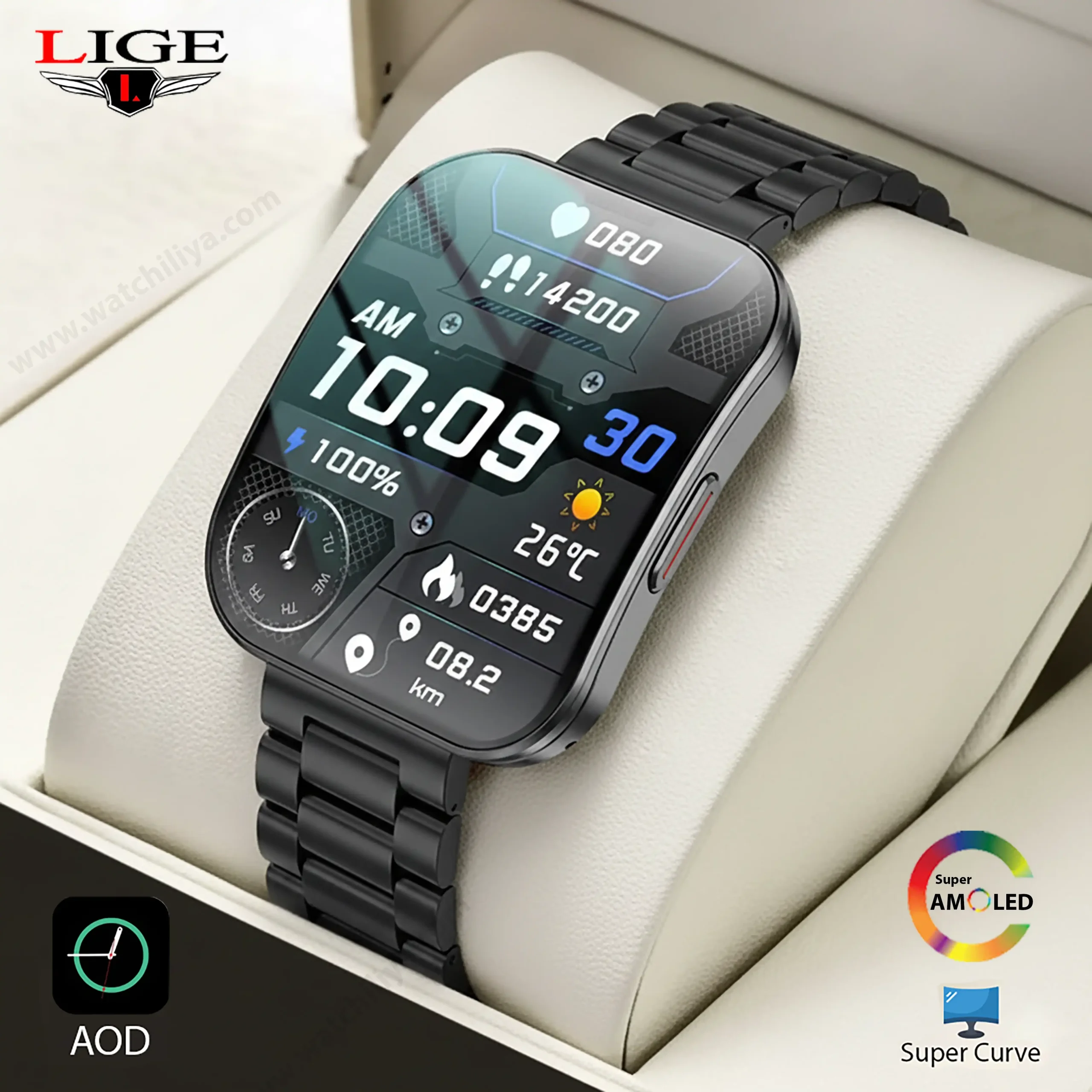 LIGE Super AMOLED Multifunctional AOD Health Monitoring Waterproof Smartwatch U17